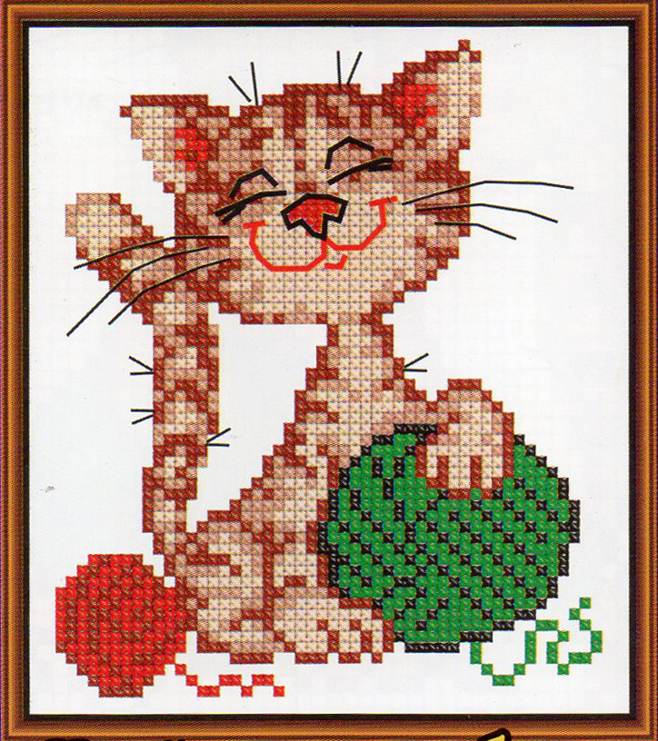 Котенок с клубком вышивка 65