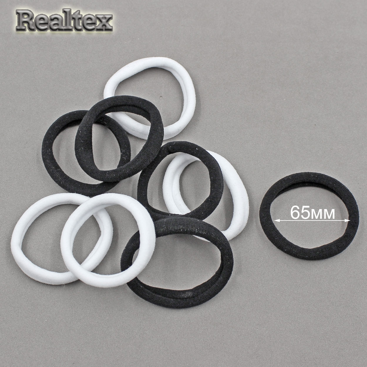 Резинки для волос Realtex 65мм нейлон (50шт) цв.белый/черный 