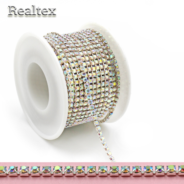 Тесьма-стразы Реалтекс SS-10 3мм (оригинал-стекло)  цв.crystal AB/никель