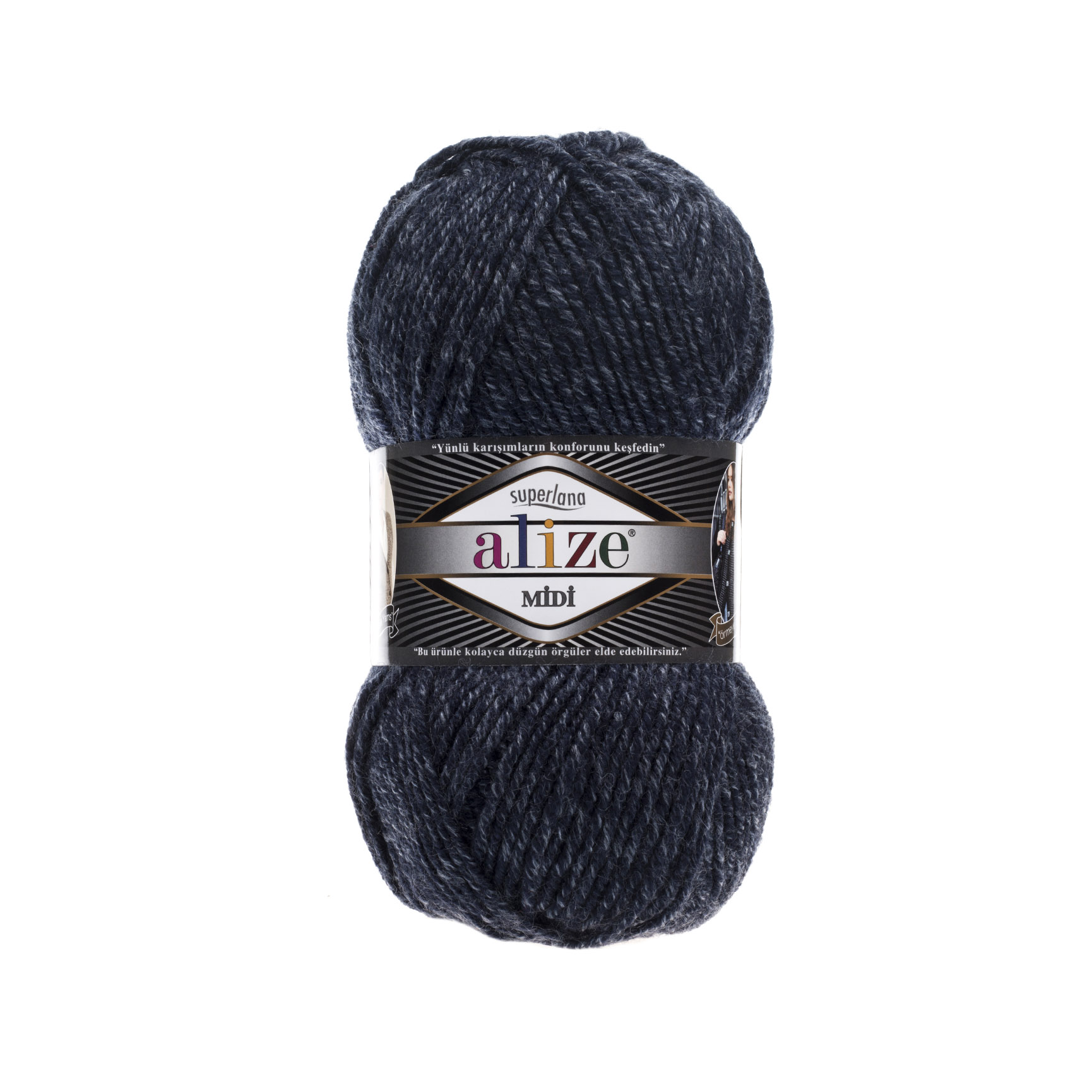 Пряжа Alize "Super Lana Midi" (100гр) цв.805 темно-синий жаспе