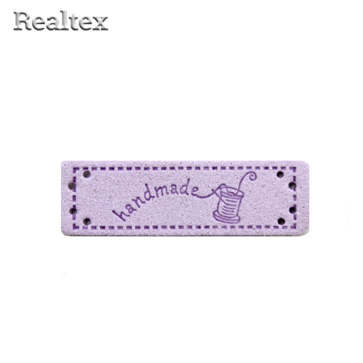 Бирка пришивная замша Realtex №24 "Катушка ниток с иглой" цв.светло-сиреневый