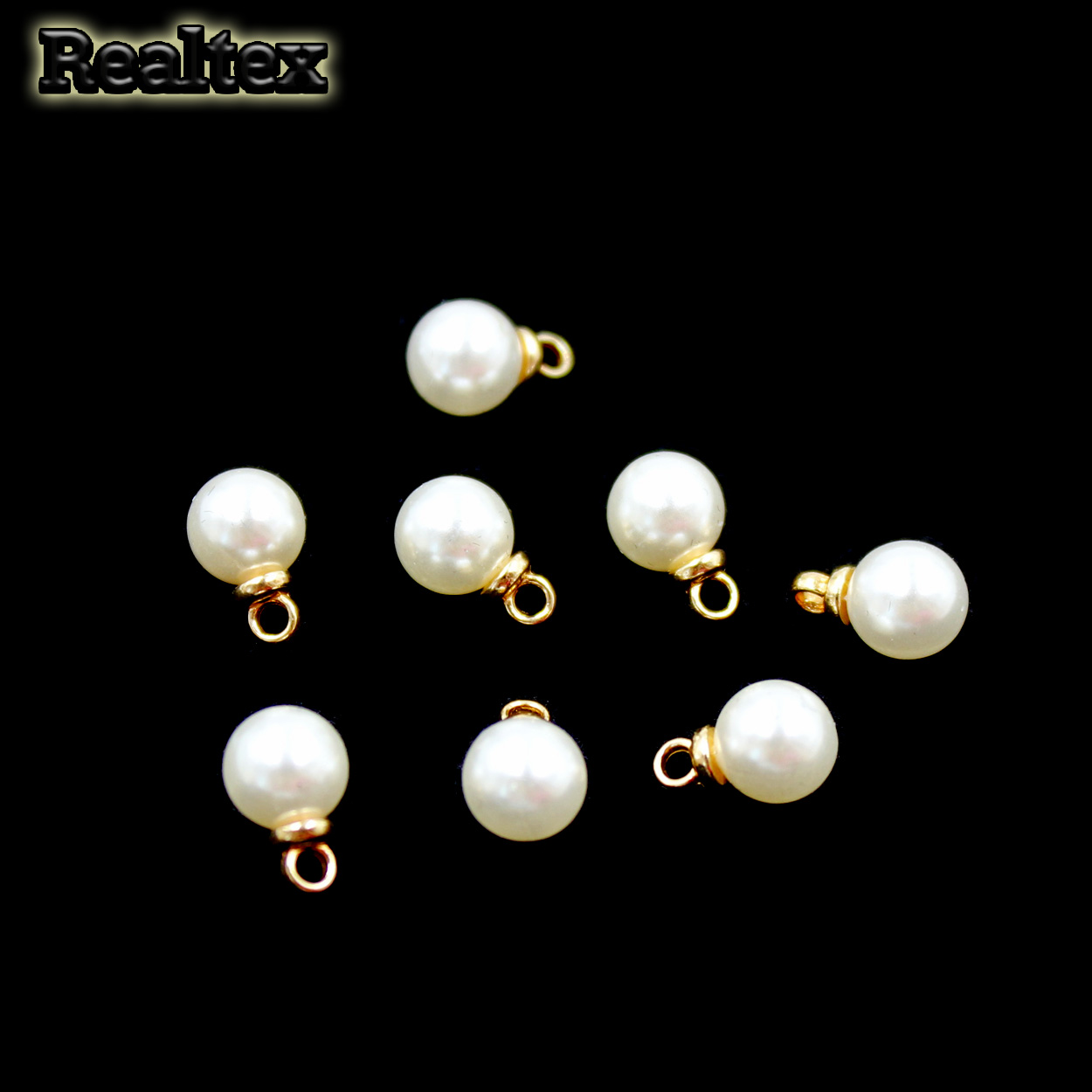 Бусины-подвесы пластик Realtex  6мм (50шт) цв.молочный/золото