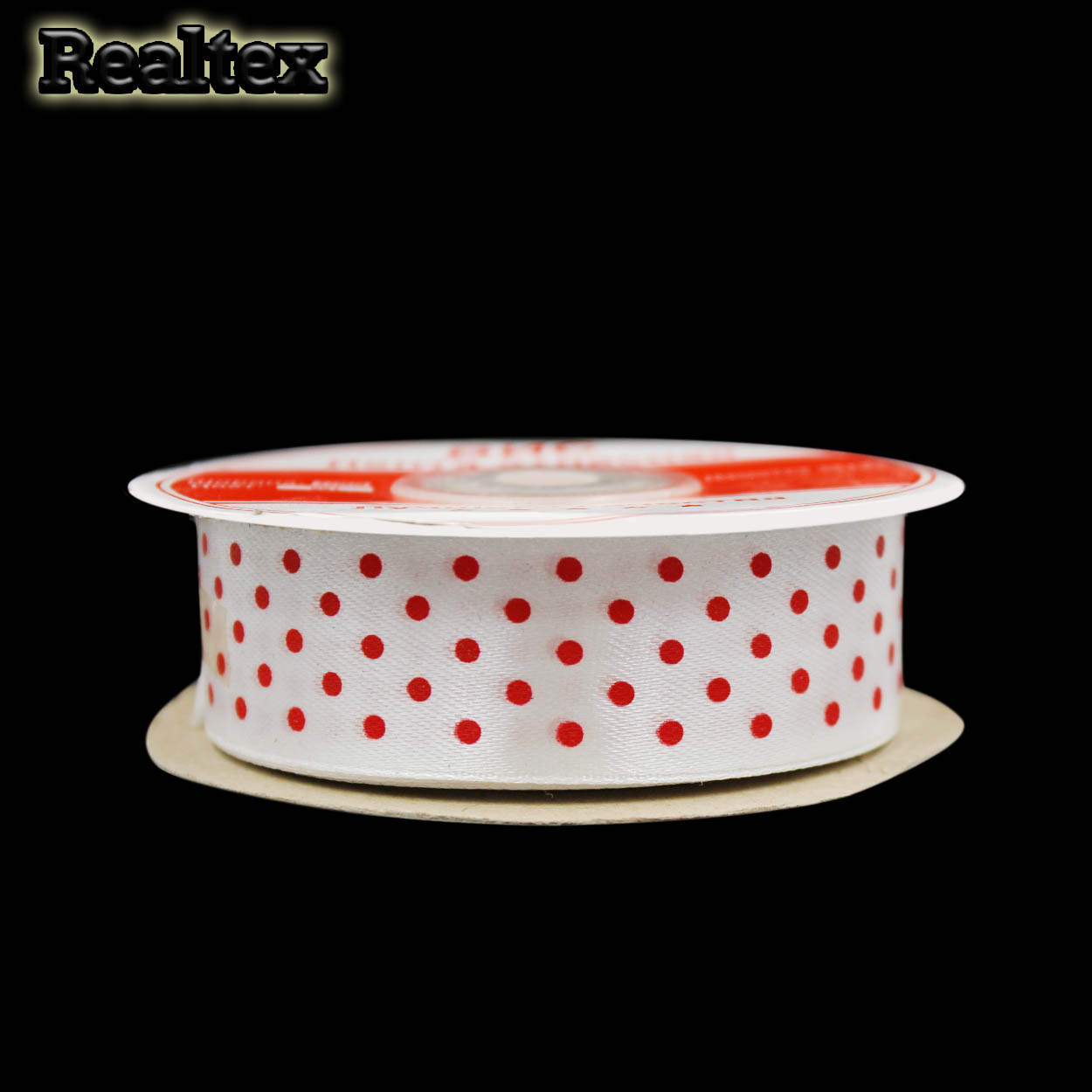 Лента атласная с рисунком 25мм RS "Горох" цв.001 белый