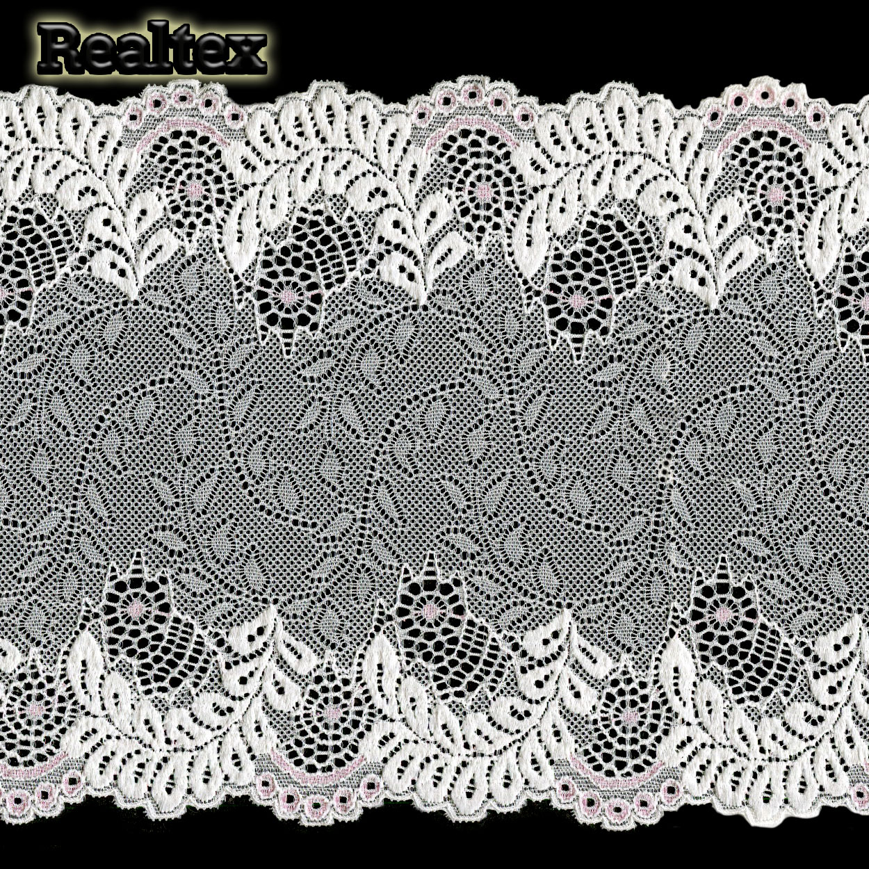 Кружево стрейч 200мм 1403/1 цв.айвори/розовый