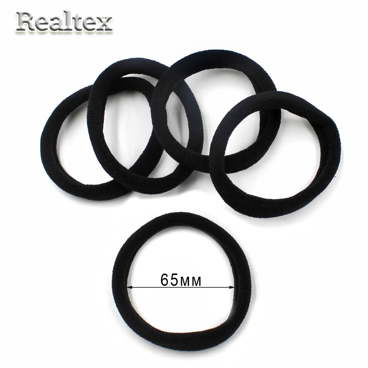 Резинки для волос Realtex 65мм нейлон (50шт) цв.черный 