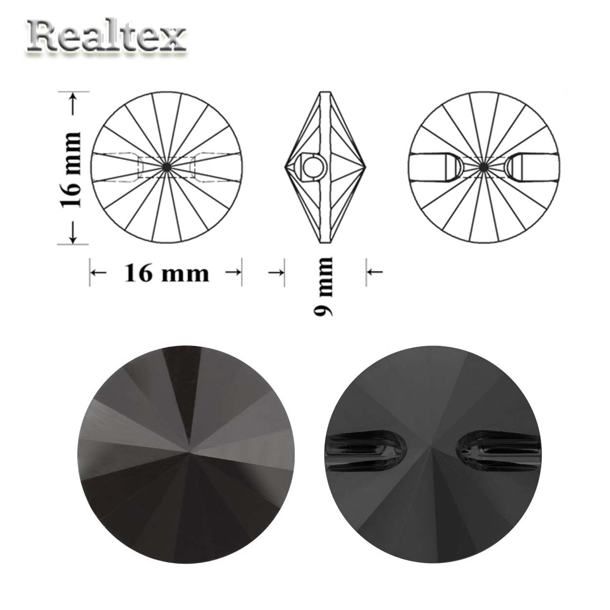 Пуговицы Swarovski 3015 16мм цв.Jet 