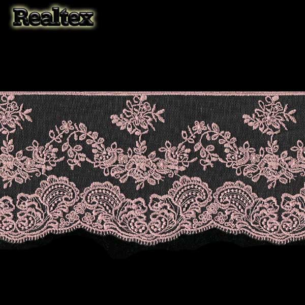 Кружево на сетке 130мм TBY.BL.40466 матовая нить цв.6615 розовая пудра