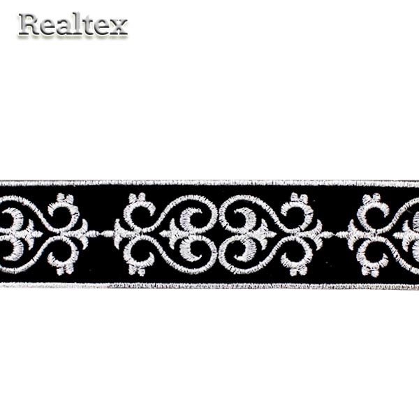 Тесьма клеевая металлизированная Реалтекс 3682 45мм цв.черный/серебро