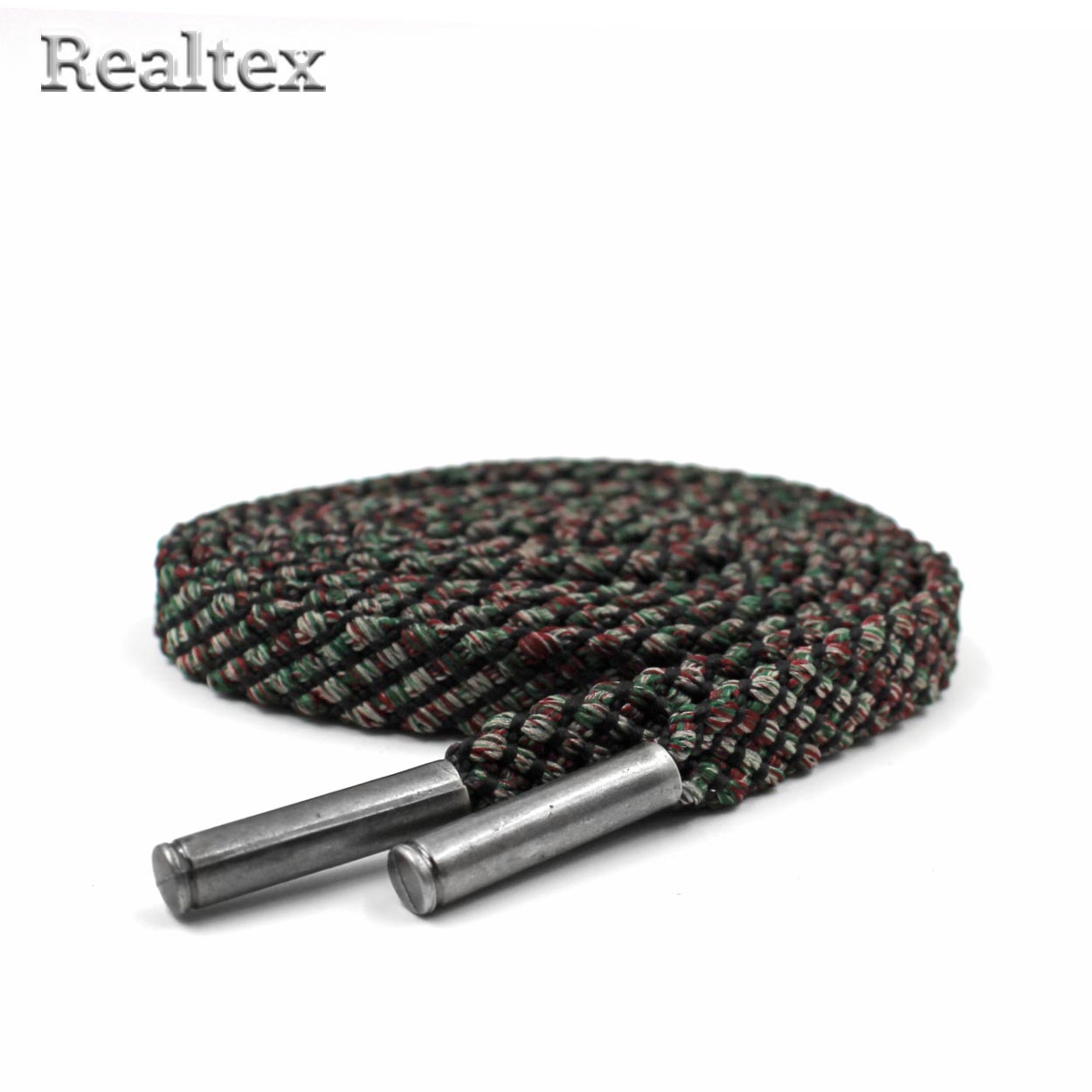 Шнур с наконечниками Realtex R- 9 плоский прошитый шир.10мм дл.140см (10шт) цв.бордо/зеленый меланж