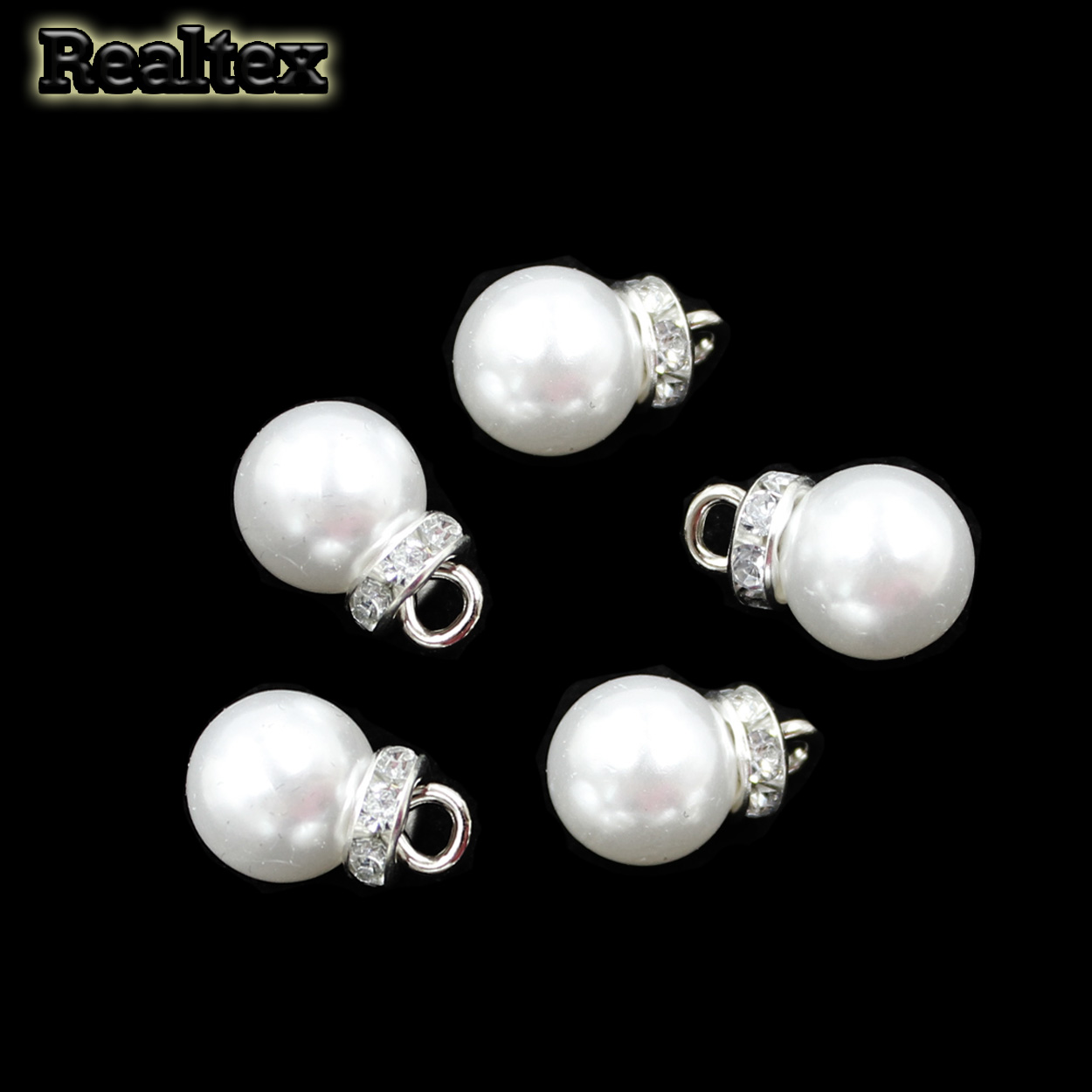 Бусины-подвесы со стразами пластик Realtex 10мм (25шт) цв.белый/серебро