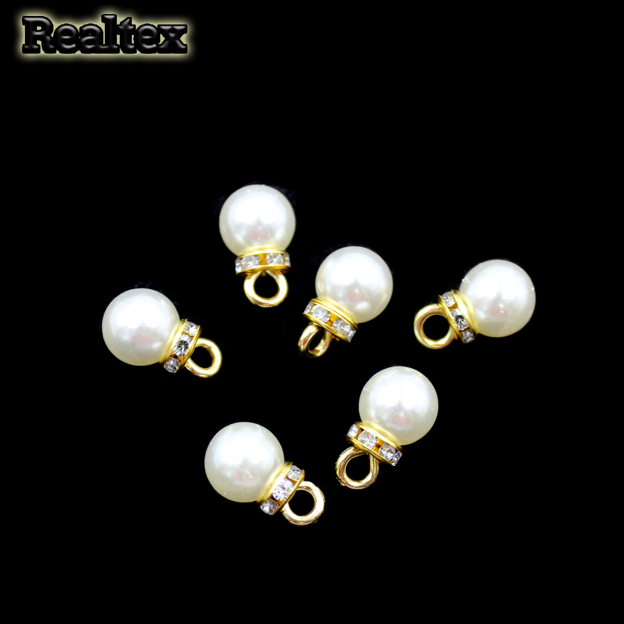 Бусины-подвесы со стразами пластик Realtex  8мм (25шт) цв.молочный/золото