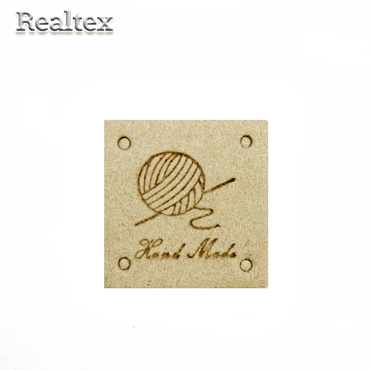 Бирка пришивная замша Realtex №06 "HandMade" цв.бежевый