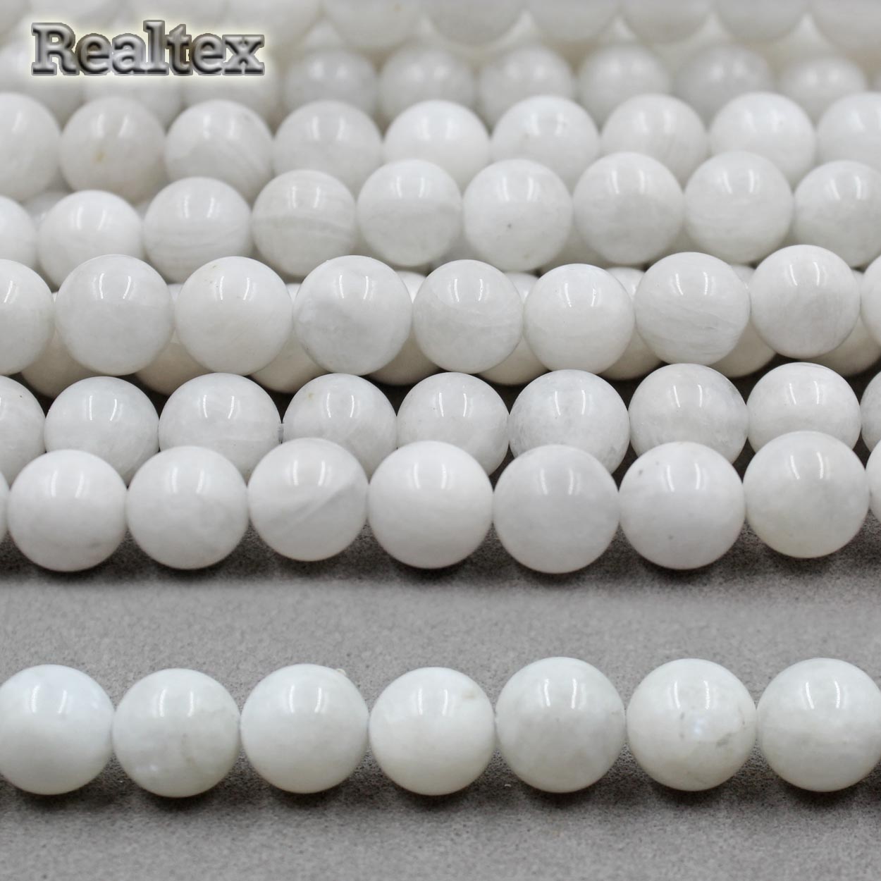 Бусины Реалтекс из натурального камня Лунный камень 8мм дл.38см (47шт) цв.белый непрозрачный