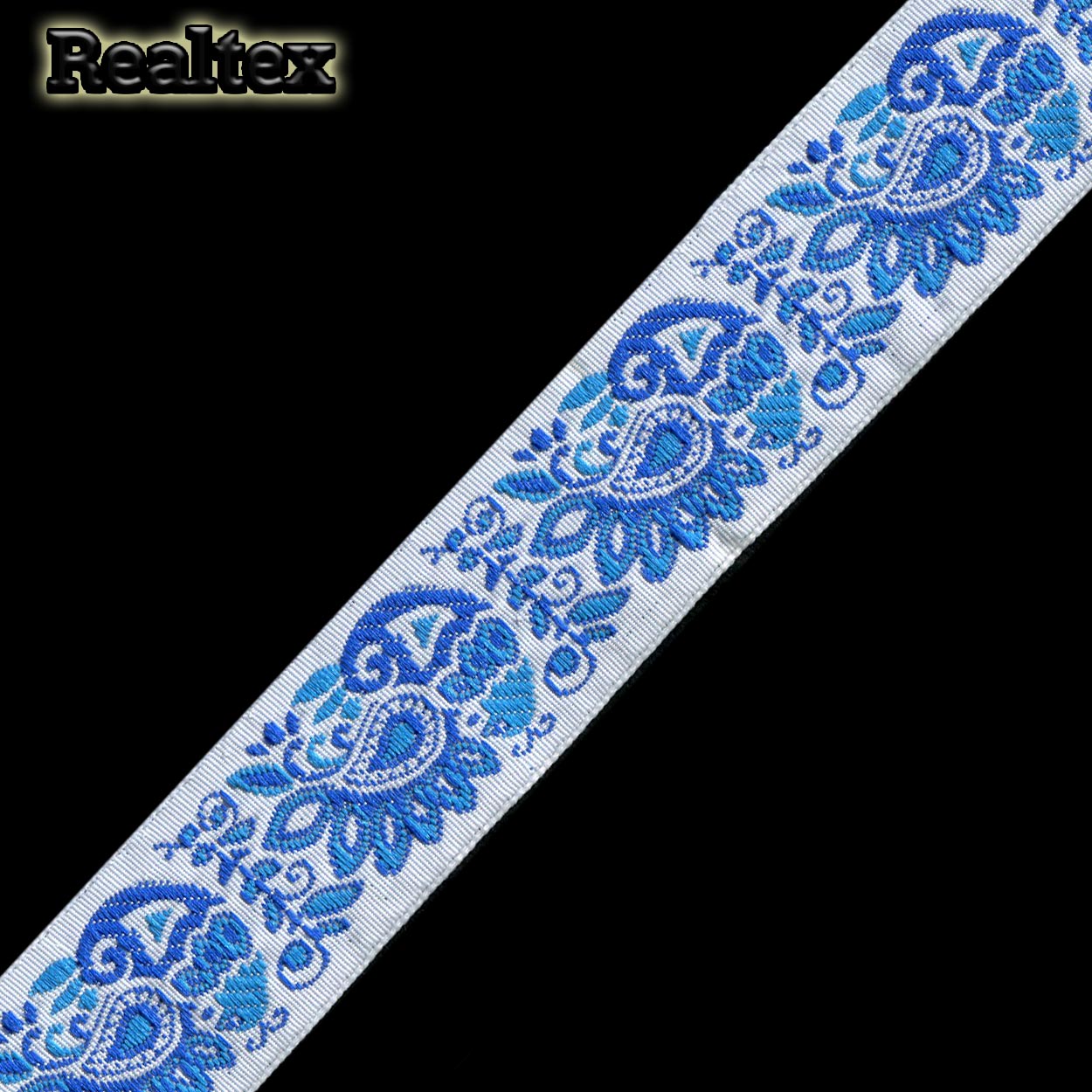 Тесьма жакардовая 32мм с1853г17 рис.9017 (25м) цв.белый/синий