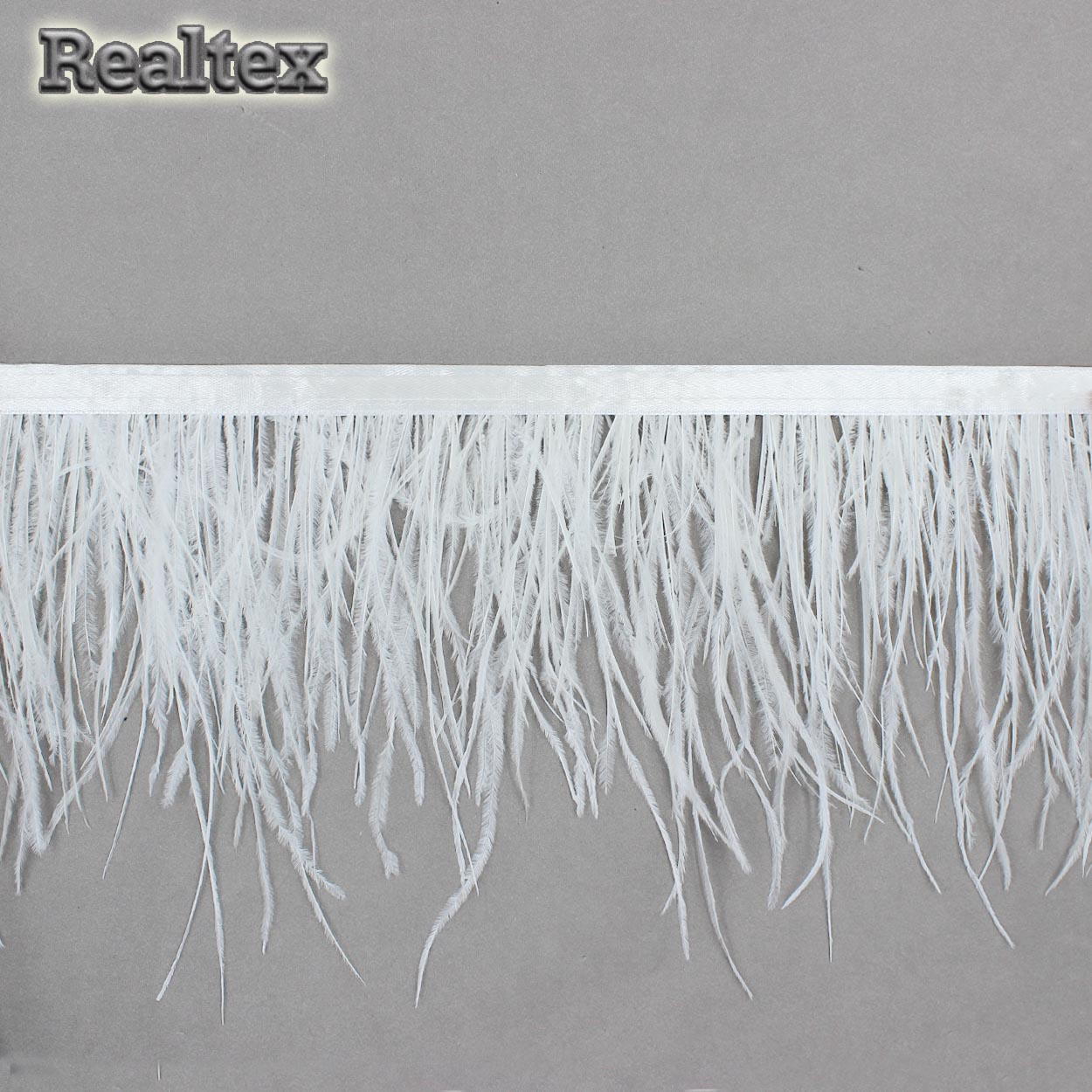 Перья на ленте Realtex Страус шир.15см цв.белый