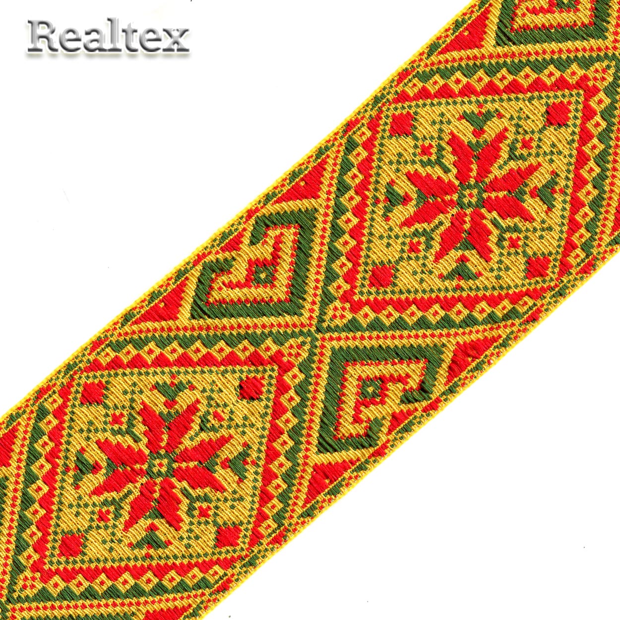 Тесьма жакардовая 65мм с3799г17 рис.9576 (50м) цв.желтый