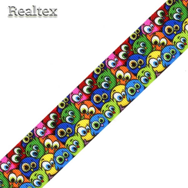 Лента репсовая с рисунком Realtex 25мм "Цыплята" цв.mix