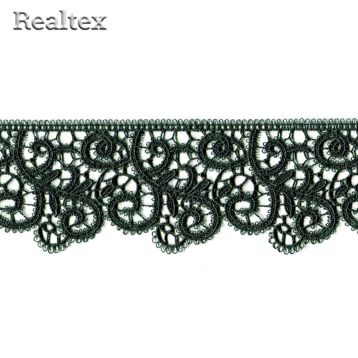 Кружево  гипюр  Realtex  60мм R-6510 (9,1м) цв.437 темно-зеленый