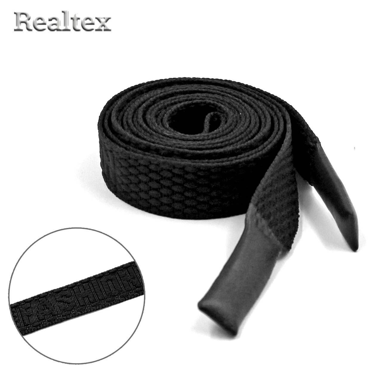 Шнур с наконечниками Realtex R- 3 Fashion плоский шир.15мм 140см (10шт) цв.черный