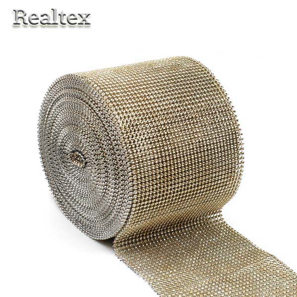  Тесьма-стразы (имитация) пластик  Реалтекс-32 100мм цв.светлое золото