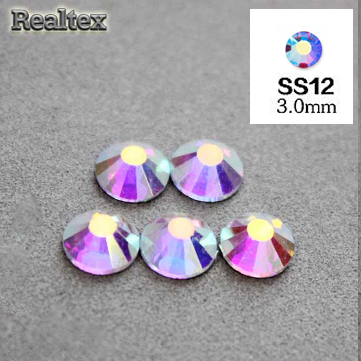Стразы термоклеевые REALTEX 12-SS (аналог страз Чехия) цв.AB crystal 