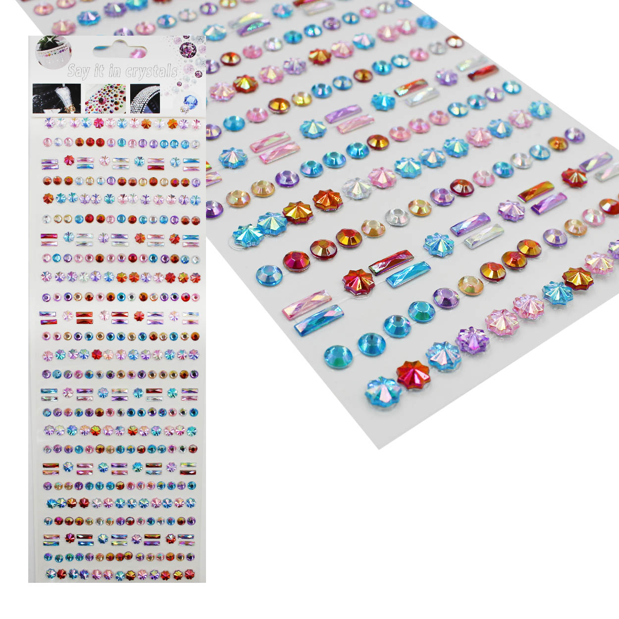 Стразы клеевые акриловые Realtex №3/2 (блистер) (355шт) цв.MIX АВ