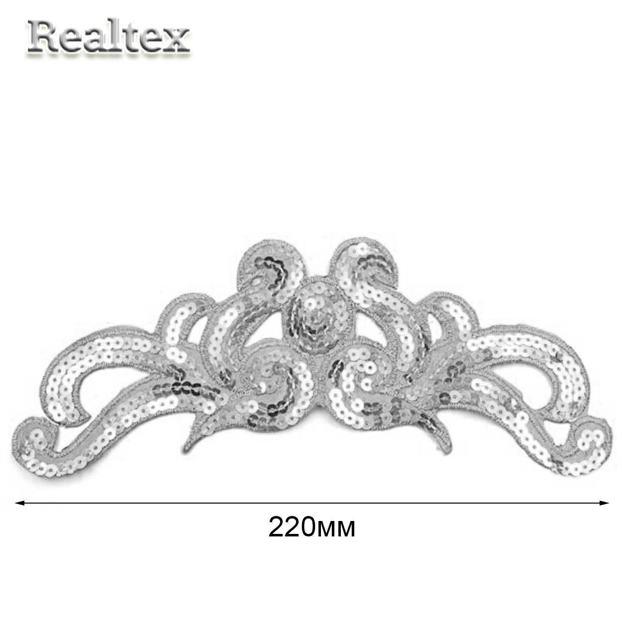 Термоаппликации орнамент с пайетками Реалтекс R-8611 цв.серебро