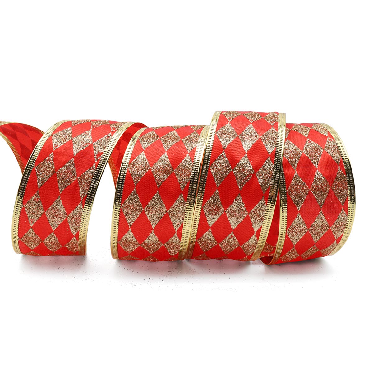 Лента упаковочная QR-002 (атласная) 50мм (10м) цв.красный/золото