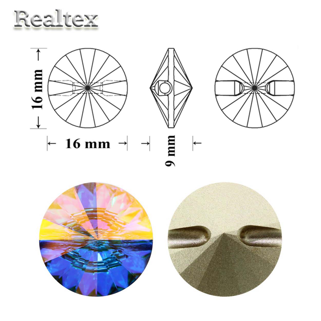 Пуговицы Swarovski 3015 16мм цв.AB 