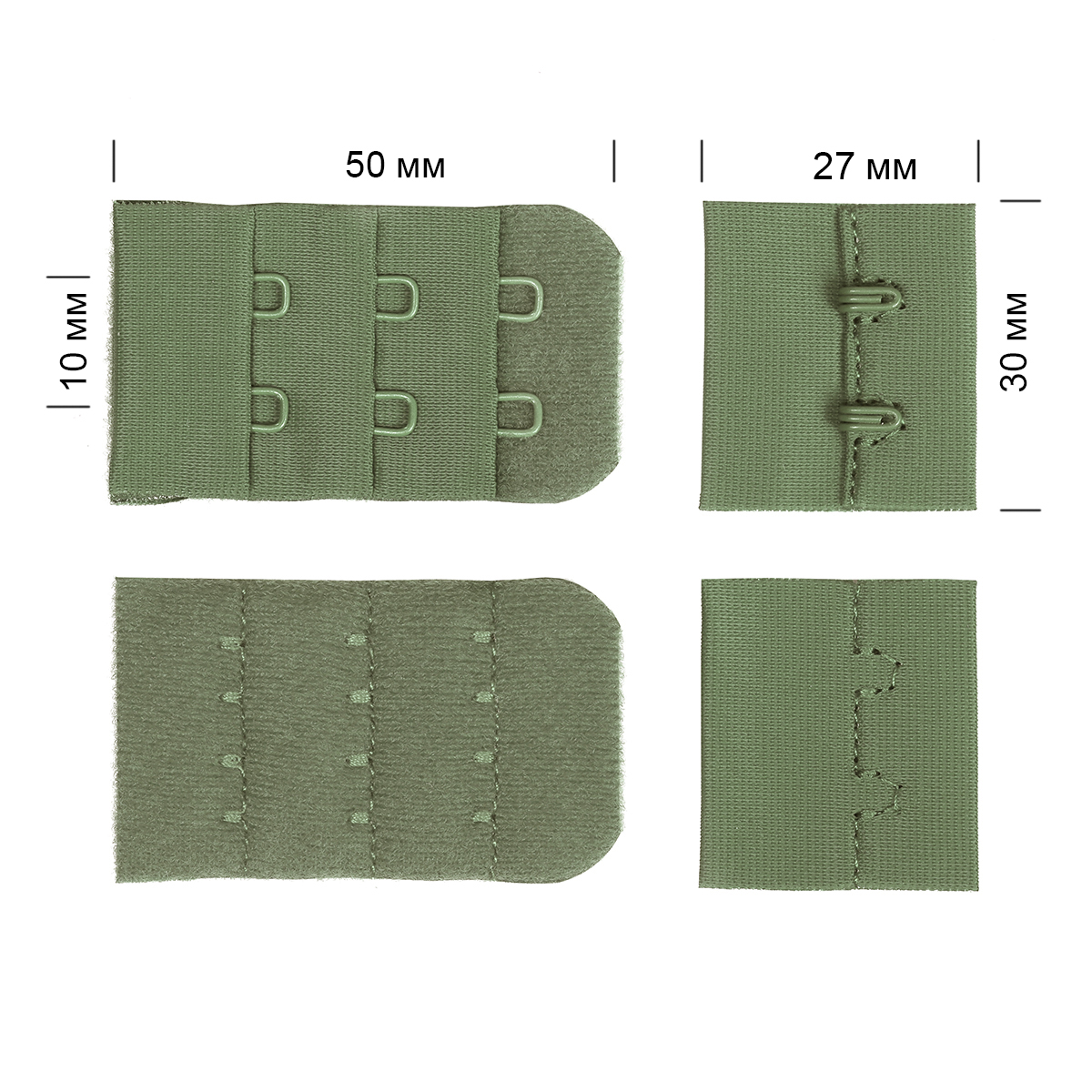 Застежка-крючки TBY 3х2 3см (10шт) цв.F324 серо-зелёный