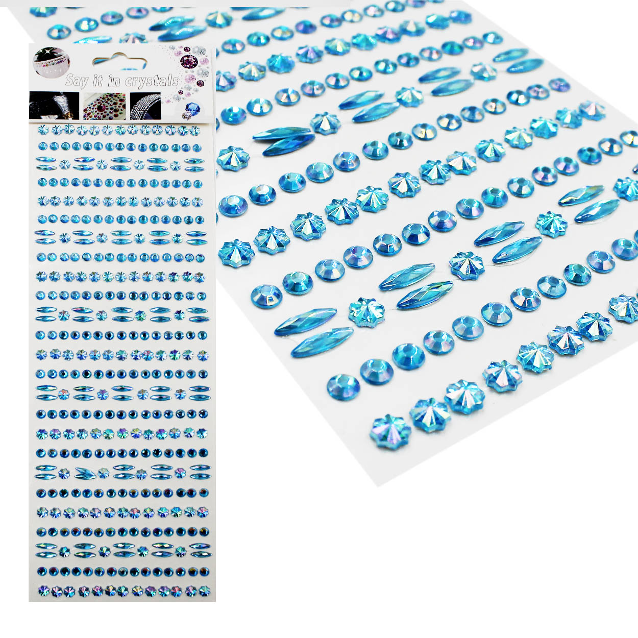 Стразы клеевые акриловые Realtex №3/1 (блистер) (355шт) цв.бирюзовый АВ