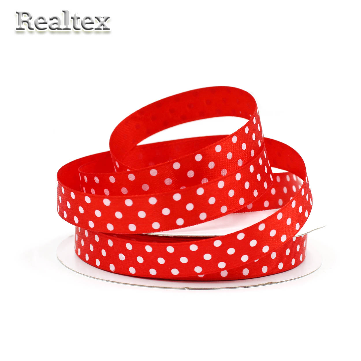 Лента атласная с рисунком  12мм  Realtex "Горох" цв.3047 красный