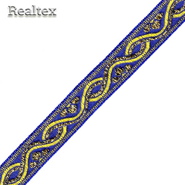 Тесьма жакардовая 18мм с1856г17 рис.9366"в" (25м) цв.синий/золото