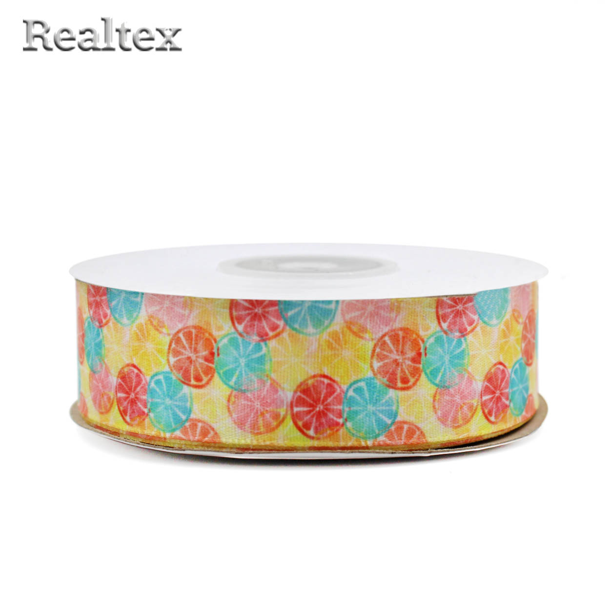 Лента атласная с рисунком  25мм  Реалтекс R 102 "Лимонные дольки" 