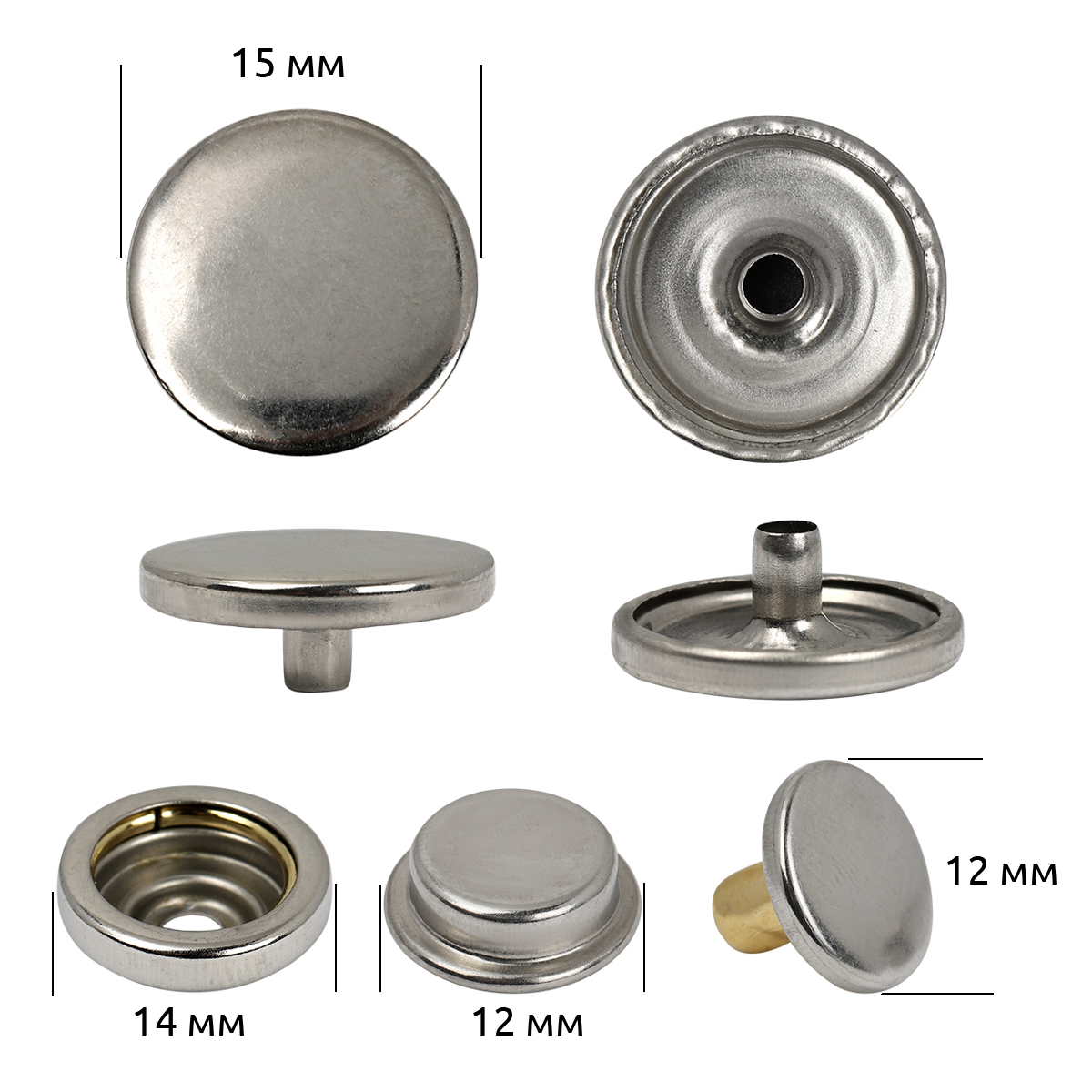 Кнопка 15мм Delta TBY нержавеющая сталь (36шт) цв.никель