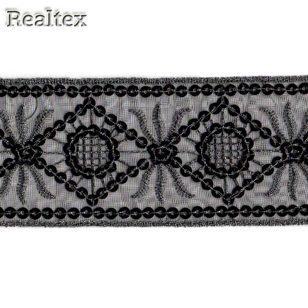 Тесьма с пайетками NF-B-161 55мм цв.черный/серебро