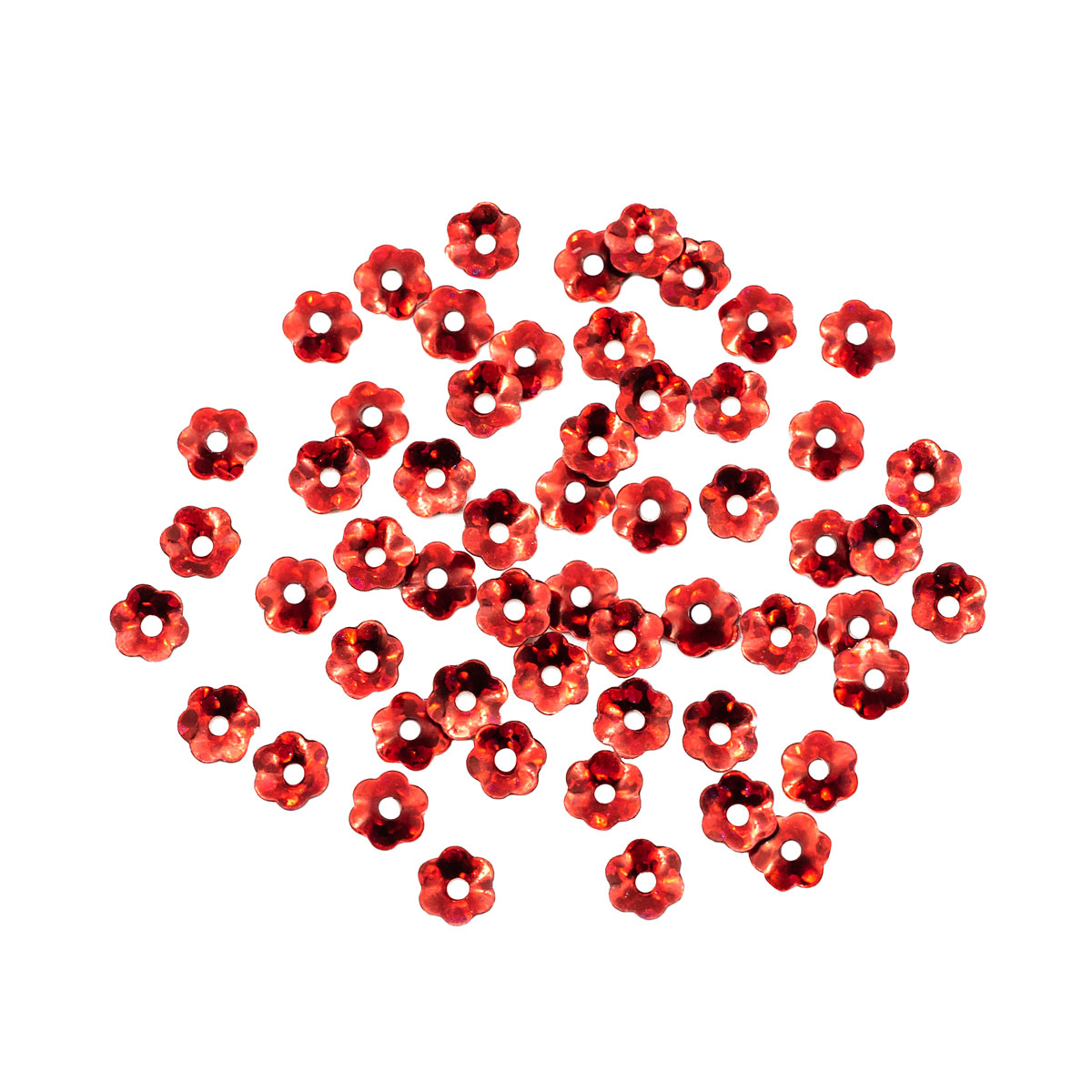 Пайетки "Астра" (10гр) "цветочки объёмные 387" 5мм цв.50147 красно-оранжевый голограмма 