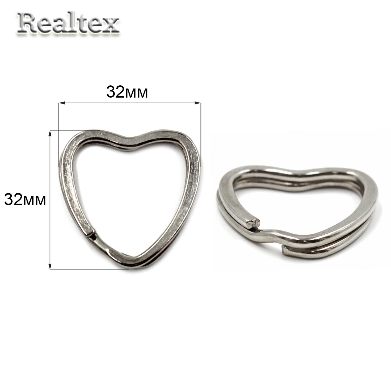  Кольцо для брелока Реалтекс 32*32мм LD-035 "Сердце"(50шт) цв.никель