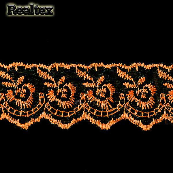 Кружево органза 40мм "Розочка" цв.оранжевый