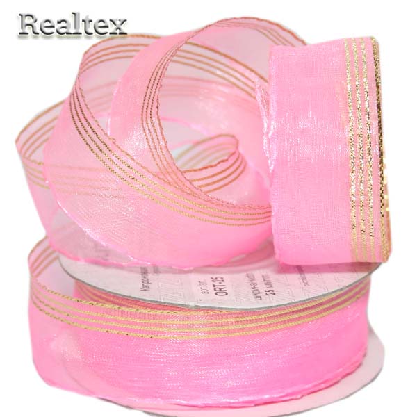 Лента капроновая 25мм ORT-25 "Blitz" цв.029 яр.розовый/золото