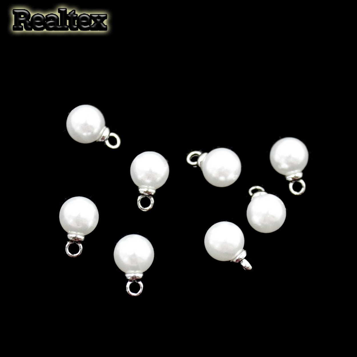 Бусины-подвесы пластик Realtex  6мм (50шт) цв.белый/серебро