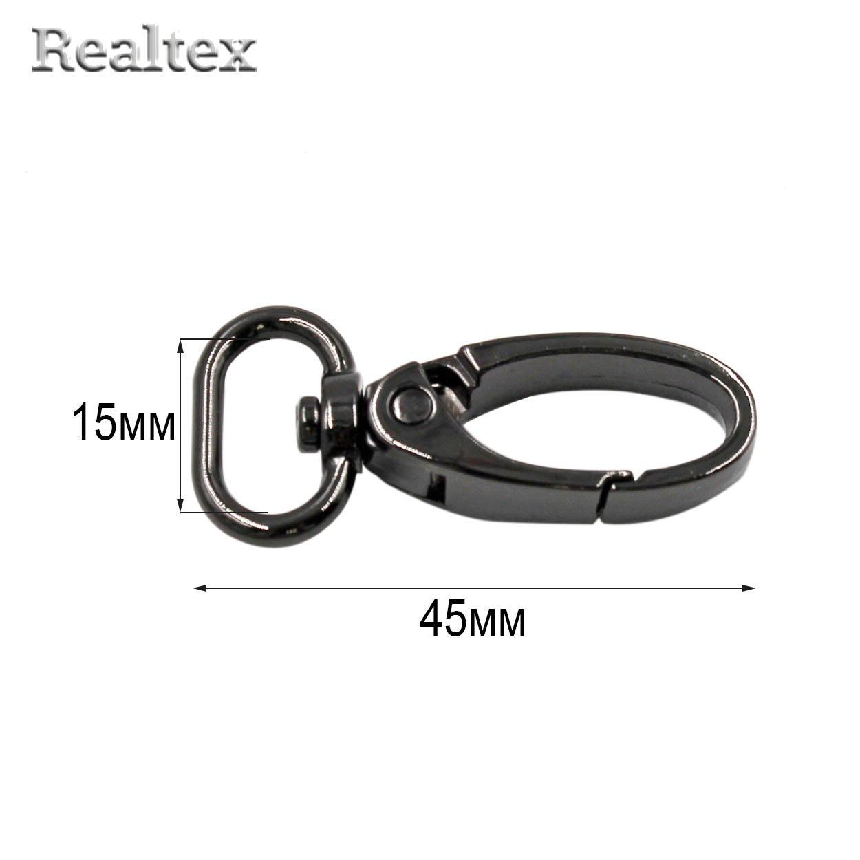 Карабин Realtex 15мм (10шт) цв.полированный черный никель