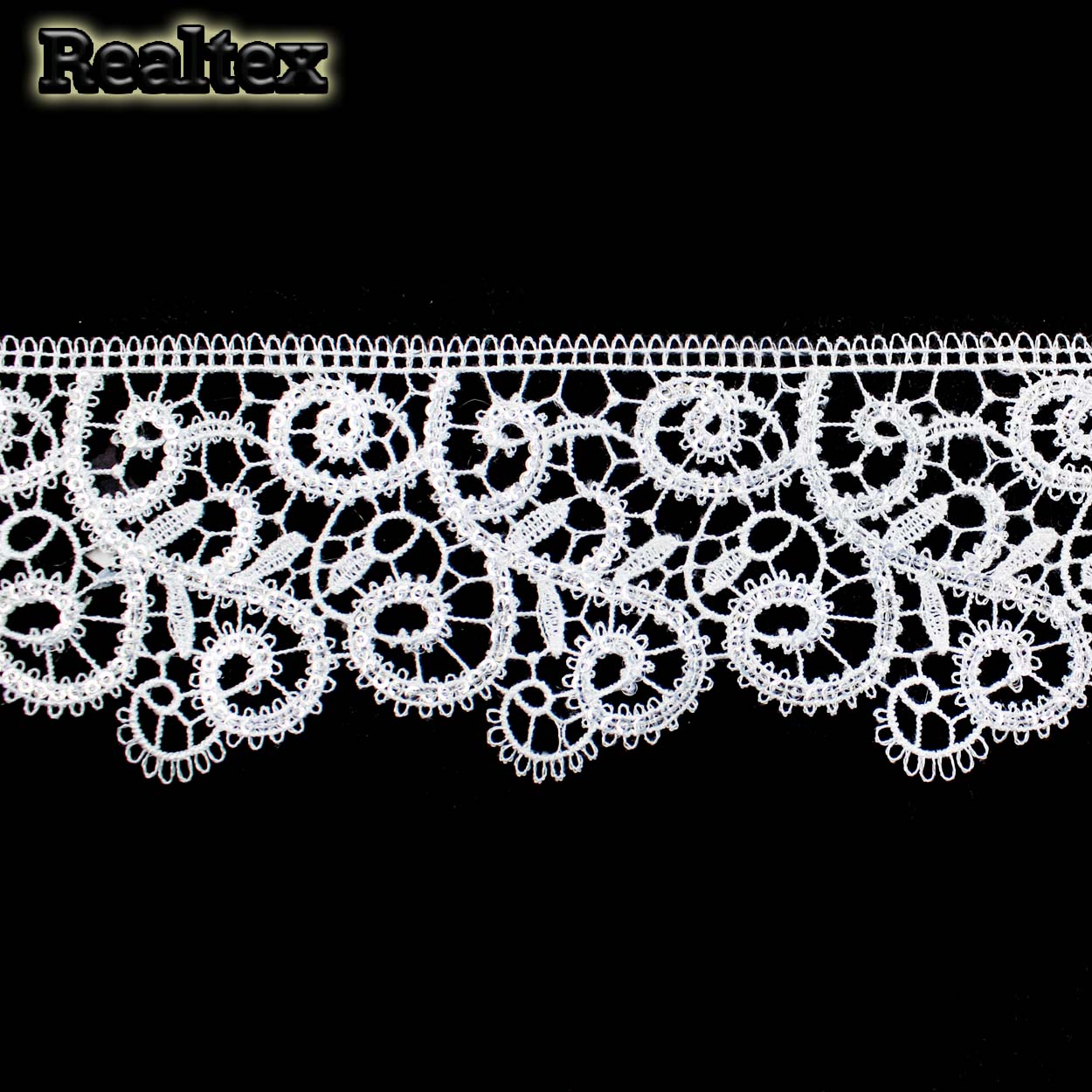 Кружево  гипюр  Realtex  60мм R-6510 с пайетками (9,1м) цв.белый  