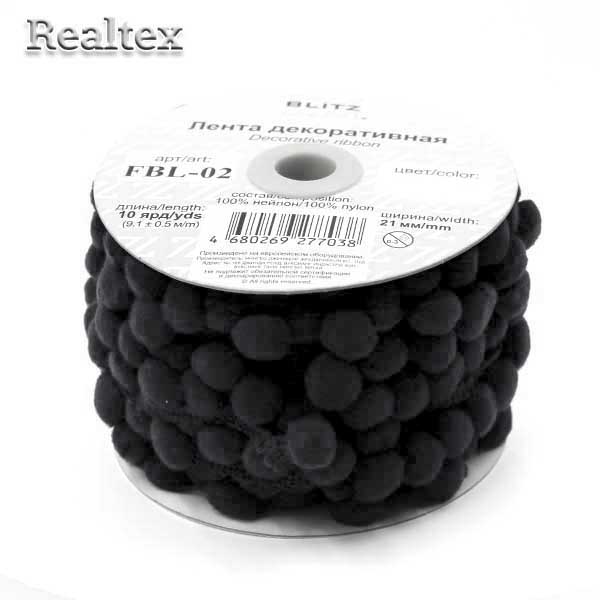 Тесьма декоративная FBL-02 21мм "Blitz" цв.113 черный