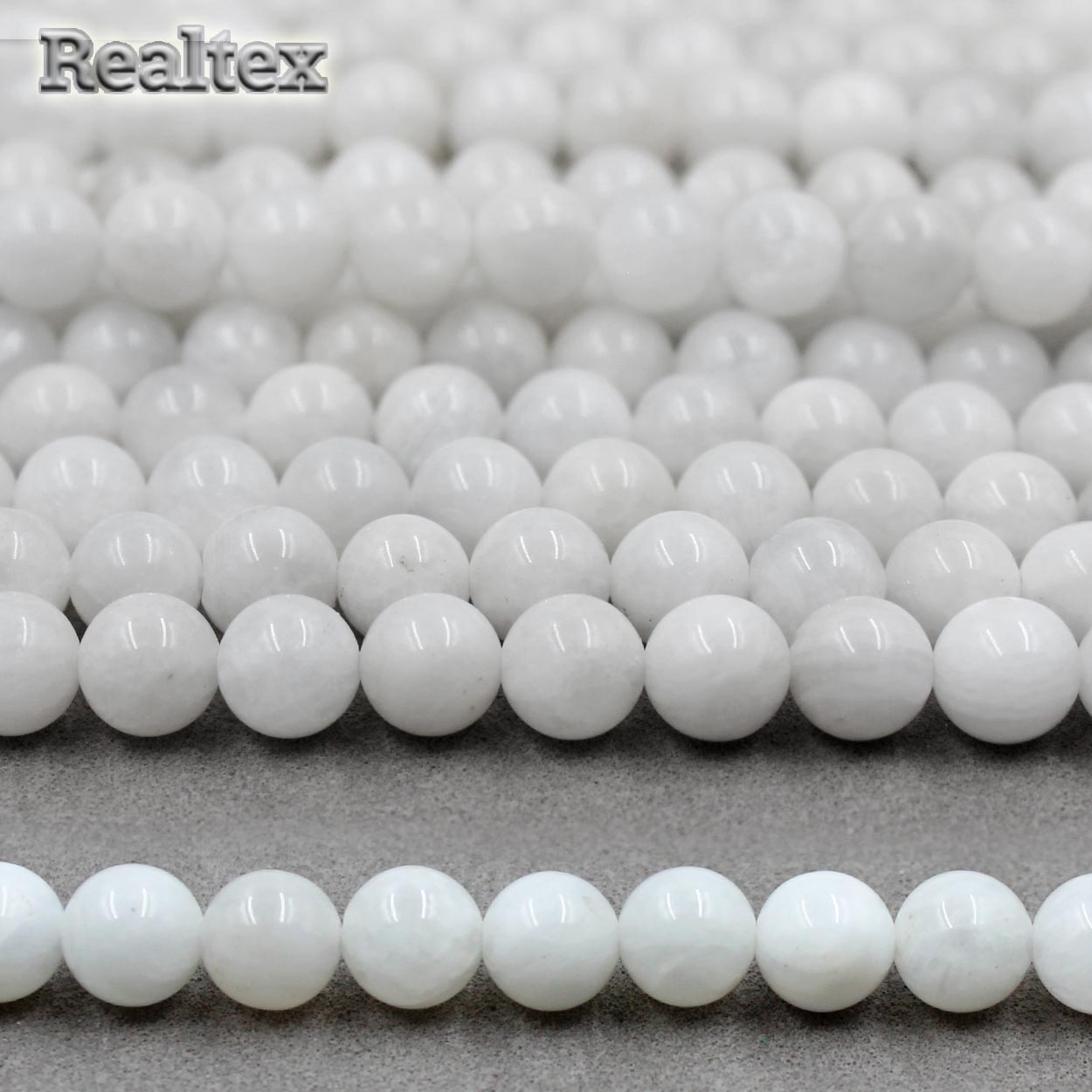 Бусины Realtex из натурального камня Лунный камень 6мм дл.38см (58шт) цв.белый непрозрачный