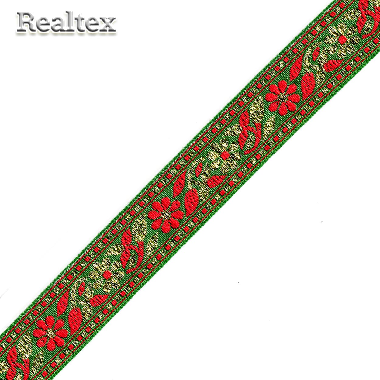 Тесьма жакардовая 24мм с1857г17 рис.8972"в" (10м) цв.зеленый/золото