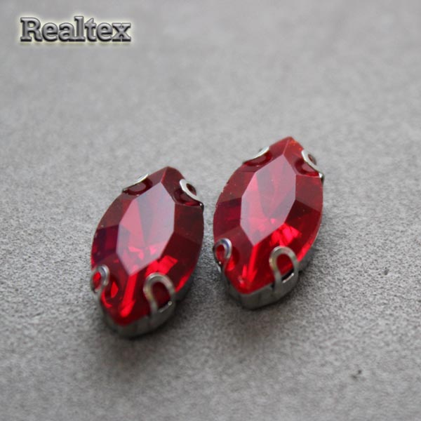 Стразы пришивные стекло в оправе Realtex "овал острый" 7*15мм цв.07 Red