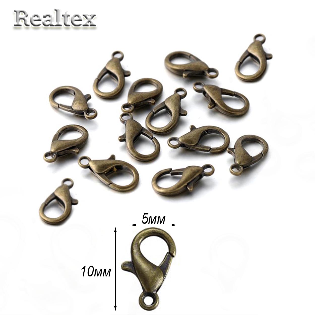Застежка для бижутерии  "Realtex" карабин 10*5мм (50шт) цв.бронза