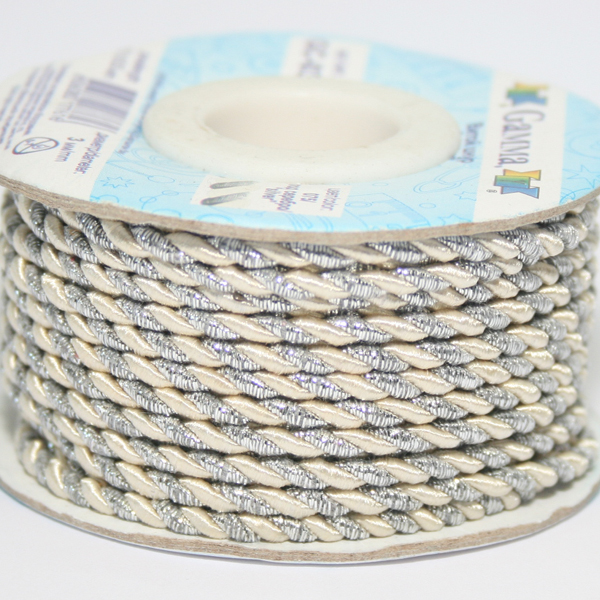 Шнур GC-032 витой 3мм "Гамма" цв.075/серебро кремовый