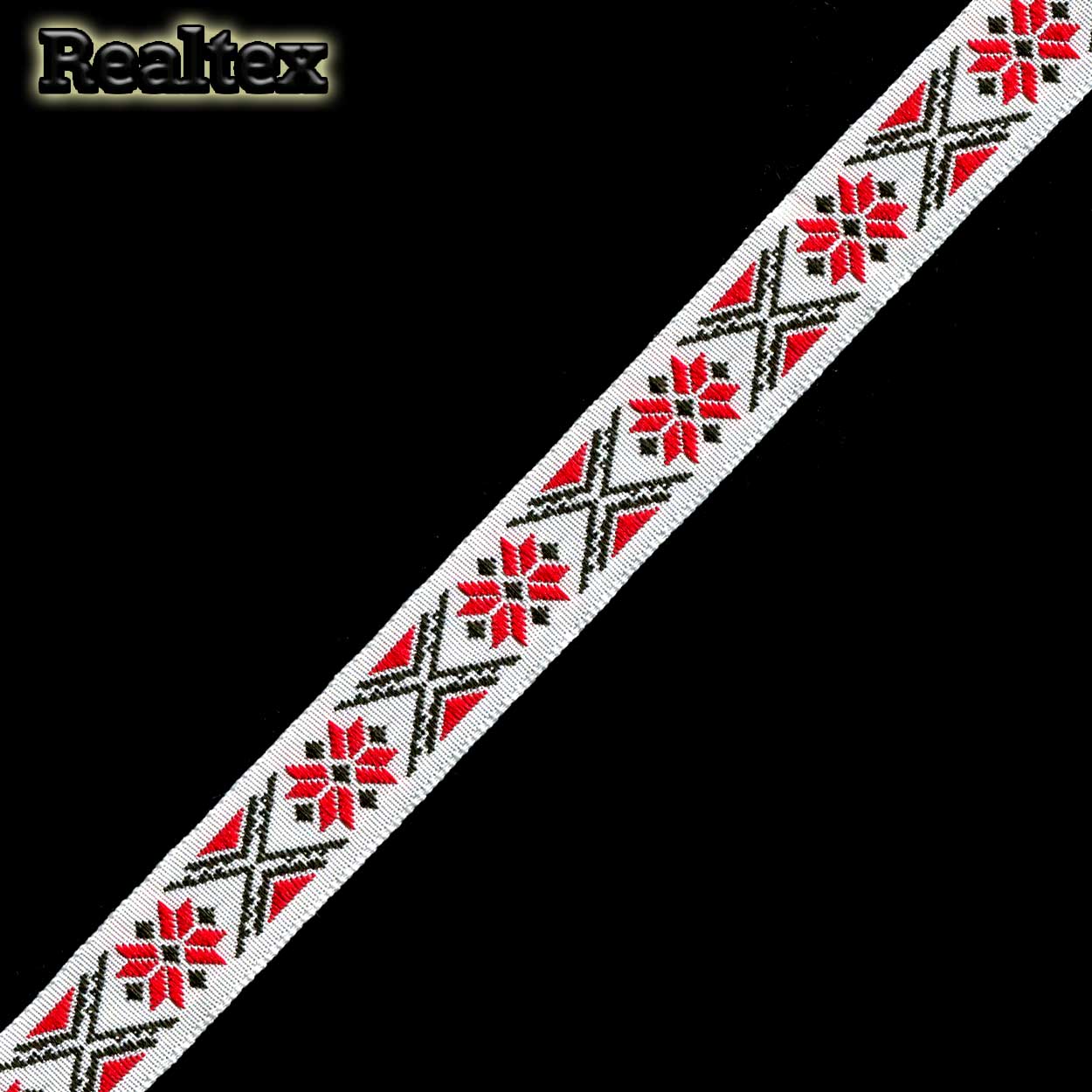 Тесьма жакардовая 18мм с1851г17 рис.8772 (25м) цв.белый/красный